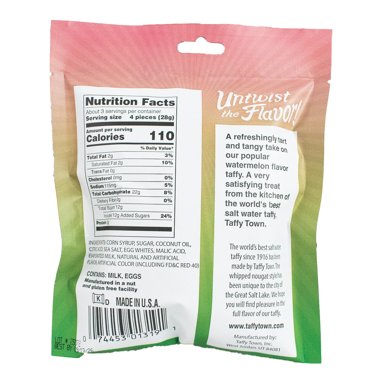 3.5 oz. Sassy Sour Watermelon Taffy - Image 3